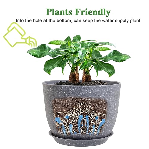 UOUZ 12inch Large Plant Pot, Modern Plastic Planter with High Driange Holes and Saucer for Indoor Outdoor Garden Plants and Flowers, Grey Speckles - color: Grey Speckles