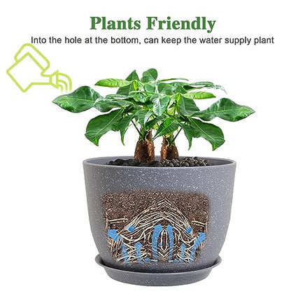 UOUZ 12inch Large Plant Pot, Modern Plastic Planter with High Driange Holes and Saucer for Indoor Outdoor Garden Plants and Flowers, Grey Speckles - color: Grey Speckles