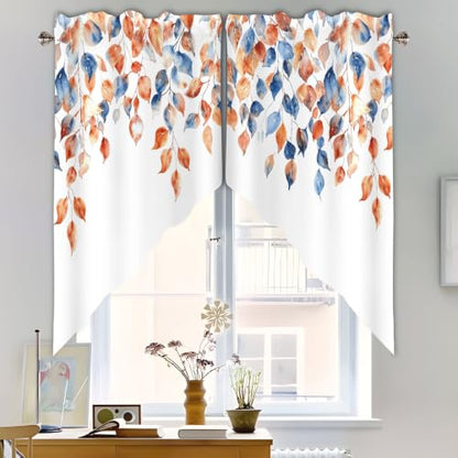 Fall Leaves Swag Curtains 1 Pair, Window Treatment 28x36 in - color: Fall Yellow5, size: 28"W x 36"L (Pack of 2)