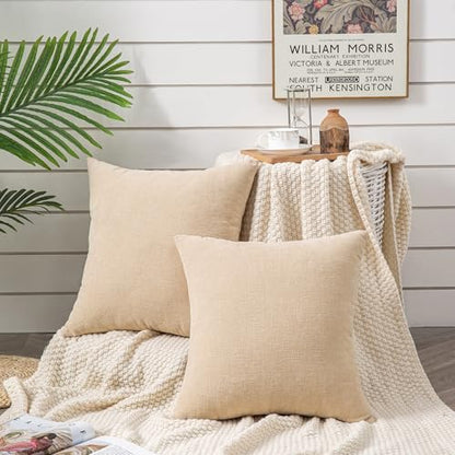 GAWAMAY Beige Chenille Throw Pillow Covers 22x22 Set of 2 for Couch - color: Beige, size: 22" x 22" (Pack of 2)