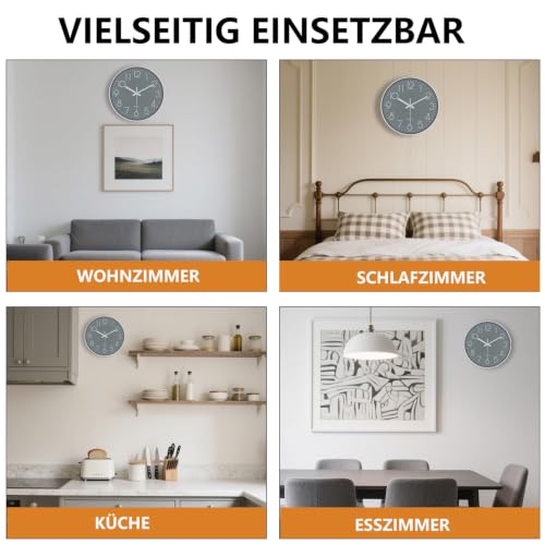 Silent Wall Clocks Battery Operated 8 Inch, Analog Wall Clock with Oversized Number Tempered Glass Clock Face, Quartz Non Ticking Wall Clocks for Living Room Bedroom Kitchen Office, Grey - color: Gray, size: 8 Inch