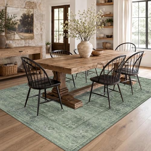Washable Area Rug 6x9, Non-Slip Boho Carpet for Living Room - color: Teal, size: 6' x 9' (Rectangular)