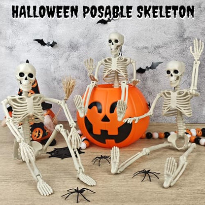 2-8 PCS 16" Halloween Posable Skeleton Decor,Scary Small Hanging Skull Prop