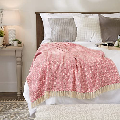 DII Diamond Stitch Woven Throw, Organic Modern, 50 x 60, Rose - color: Rose