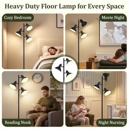3 Light Floor Lamps for Living Room, 67" Tall Metal Modern Tree Floor Lamp - color: Black