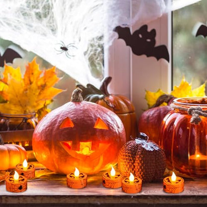 GenSwin Pumpkin Spiderweb Halloween Flameless Candle Battery Operated Timer - color: 12-Orange