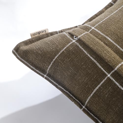 Pure Linen Plaid Throw Pillow Covers 12x20, Set of 2, Khaki - color: Khaki, size: 12x20inch