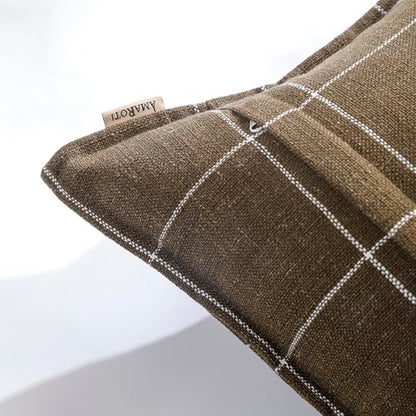 Pure Linen Plaid Throw Pillow Covers 12x20, Set of 2, Khaki - color: Khaki, size: 12x20inch