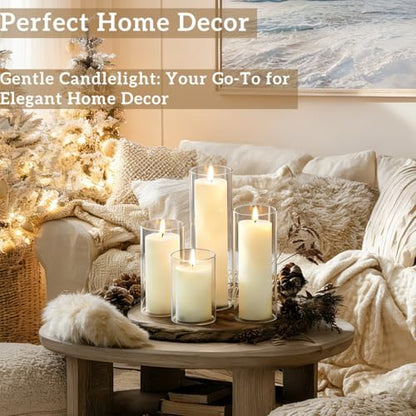 24 PCS White Pillar Candles with Glass Candle Holders Clear Hurricane Candle Holders Glass Cylinder Vases for Centerpieces Wedding Party, Event, Home Decor Ivory White