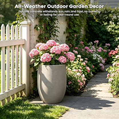 Kante Accent Round Curved Weathered Concrete Planter 12.6" Dia, Outdoor - color: Weathered Concrete, size: 16.5 Inch Tall