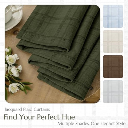 Beauoop Green Plaid Jacquard Blackout Curtains for Bedroom 52x72 2 Panels - color: Green, size: 52"W x 72"L (Pack of 2)