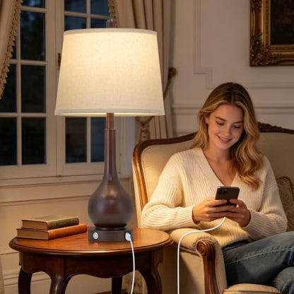 Rinweey 26" Brown Farmhouse Table Lamp for Living Room & Bedroom Nightstand - color: Brown (1 Pack)