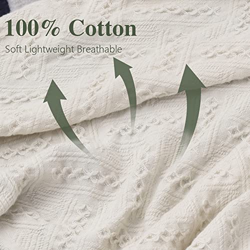 Simple&Opulence 100% Cotton Throw Blanket for Bed, Couch, Boho Luxury Geometric Knit Woven Blanket with Tassels Soft Lightweight Cozy Breathable, Vintage Farmhouse Decoration for All-Season(White) - color: White