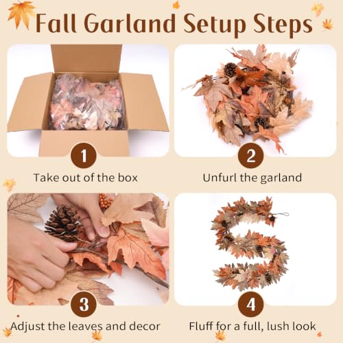 6 Ft Fall Garland with Lights & Timer, Thanksgiving Fireplace Mantel Decor - size: 6 Ft