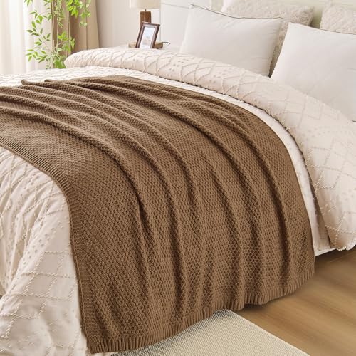 Light Brown Throw Blanket, Moss Knit, 60" x 80", Camel Brown - color: Moss-light Brown, size: 60"x80"