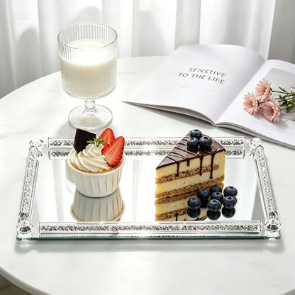 Glass Mirror Vanity Tray, 13.8" x 5.9" Silver Perfume Tray - color: Silver a