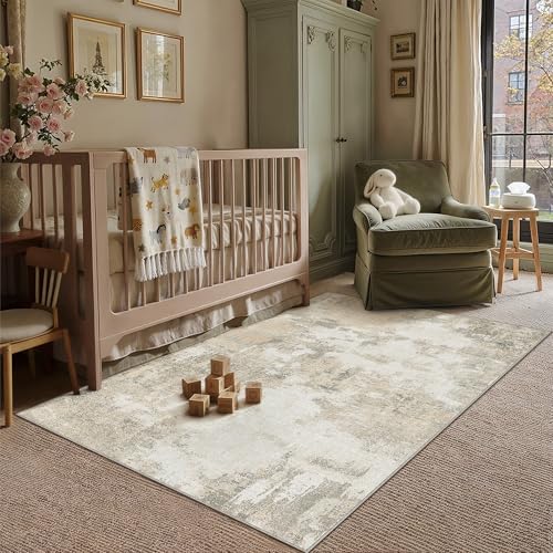 HUGEAR 3x5 Beige Grey Abstract Washable Area Rug for Entryway - color: Beige&grey, size: 3' x 5' (Rectangular)