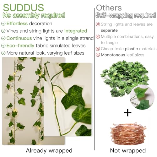 suddus 33FT 100LED Ivy Vine Fairy Lights Battery Operated Copper Wire - color: IVY, size: 100 LED-Battery
