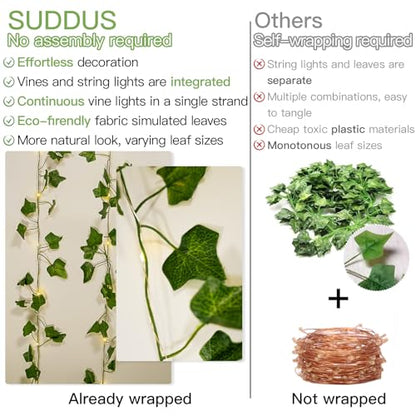 suddus 33FT 100LED Ivy Vine Fairy Lights Battery Operated Copper Wire - color: IVY, size: 100 LED-Battery