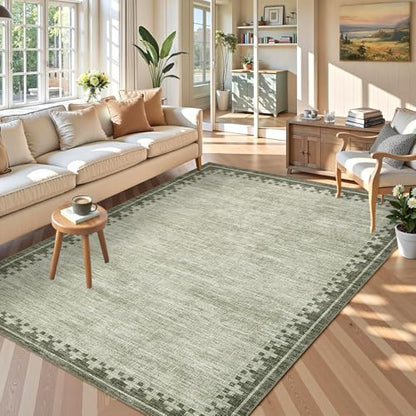 GarveeHome 8x10 Cross Bordered Living Room Rug Non Slip Neutral Carpet - color: Green, size: 8' x 10' (Rectangular)