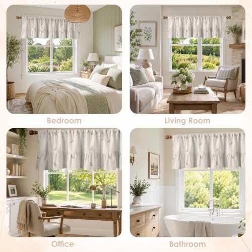 Emvency Valances for Windows, Line Ruffle Hem 2 Pack 52x18 Inch Beige Leaf - color: Leaf Beige