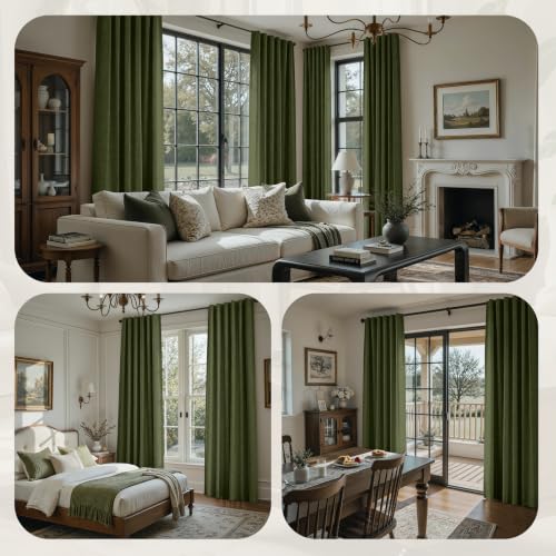 HOMEIDEAS 100% Blackout Olive Green Faux Linen Curtains 63''L 2 Panels - color: Olive Green, size: 52"W x 63"L (Pack of 2)