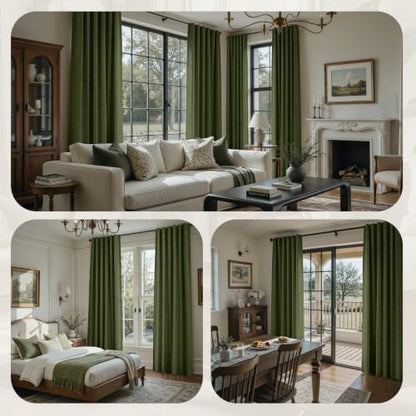 HOMEIDEAS 100% Blackout Olive Green Faux Linen Curtains 63''L 2 Panels - color: Olive Green, size: 52"W x 63"L (Pack of 2)