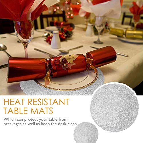 GIVERARE Placemats Set of 4, Round Heat-Resistant Vinyl Placemat, 15 inch Non-Slip Washable PVC Table Mat, Easy to Clean Premium Plastic Mats for Dining, Kitchen Table (Bright Silver) - color: Bright Silver