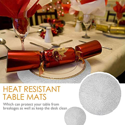 GIVERARE Placemats Set of 4, Round Heat-Resistant Vinyl Placemat, 15 inch Non-Slip Washable PVC Table Mat, Easy to Clean Premium Plastic Mats for Dining, Kitchen Table (Bright Silver) - color: Bright Silver