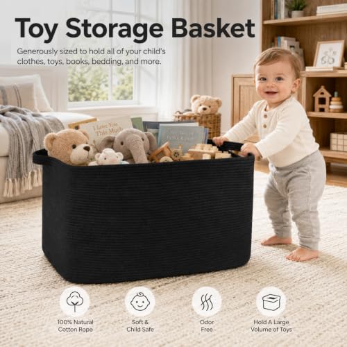 OIASKET 108L Extra Large Blanket Basket Living Room, 24.8" x 16.2" x 16.2" - color: Black, size: 24.8" x 16.2" x 16.2"