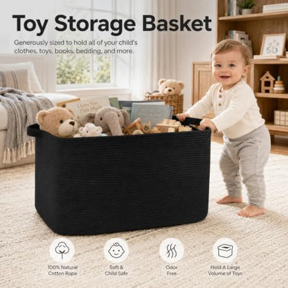 OIASKET 108L Extra Large Blanket Basket Living Room, 24.8" x 16.2" x 16.2" - color: Black, size: 24.8" x 16.2" x 16.2"