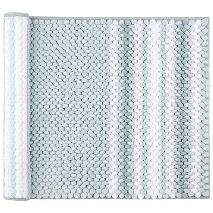 PiccoCasa Chenille Striped Bathroom Rug, Non Slip 20x32 Light Blue & White - color: Light Blue & White, size: 1'8" x 2'8" (Rectangular)