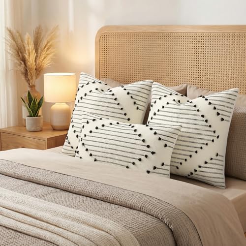 Mecatny Boho Outdoor Throw Pillow Covers 18x18 Set of 2 Beige & Black - color: Beige Black, size: 18" x 18" (Pack of 2)