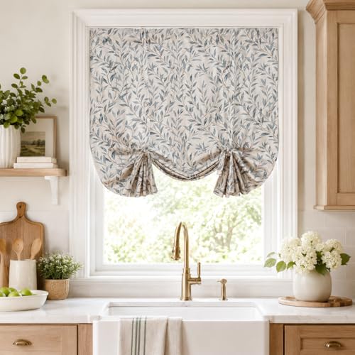 VOGOL Country Leaf Print Balloon Shade, 42 x 63, 1 Panel, Blue - color: Blue, size: 42"W x 63"L (Pack of 1)