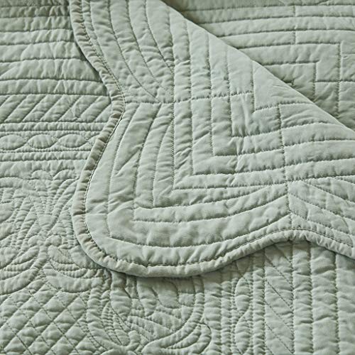 Madison Park Luxe Damask Stitching Throw Blanket, 60"x72" - color: Scalloped Edges Seafoam, size: 60"x72"