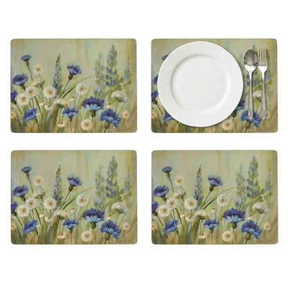 Pimpernel Fleurs des Champs Collection Placemat Set – (15.7" x 11.7") Cork-Backed Table Mats with Blue & White Cornflower Pattern, Heat & Stain Resistant with Lacquered Finish, Decorative Dining - size: 15.7" x 11.7" Rectangular, style: Fleur Des Champs