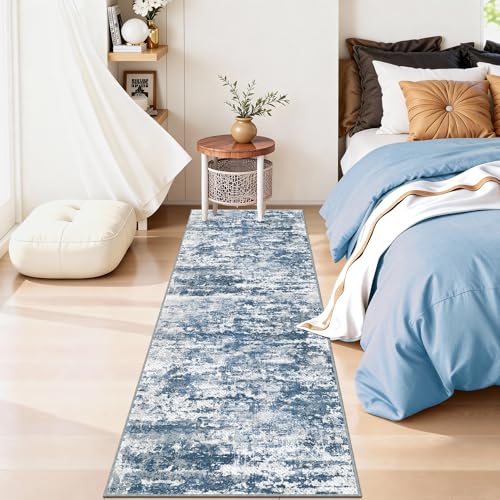 Modern Hallway Runner Rug 2x6, Textured Non Slip Carpet Runner, Blue - color: Abstract-blue, size: 2' x 6' (Runner)
