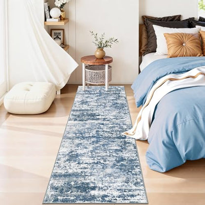 Modern Hallway Runner Rug 2x6, Textured Non Slip Carpet Runner, Blue - color: Abstract-blue, size: 2' x 6' (Runner)