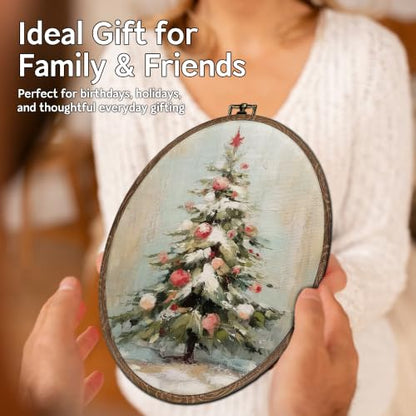 FLAWAFLOMA Rustic Christmas Tree Oval Canvas Wall Art Decor 8.6x11.4 Inch - color: Christmas-12