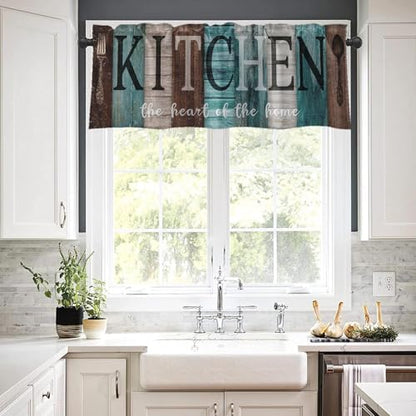 Emvency Valances for Windows, 2 Pack, 52x18 Inch, Farmhouse Coastal - color: Kitchen Teal, size: 52"W x 18"L (Pack of 2)