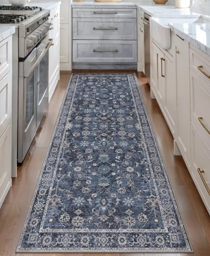 Tangsoo 2x6 Washable Runner Rug Non Slip,Blue Runner Rugs for Hallway - color: Distressed Blue Black, size: 2' X 6' (Runner)