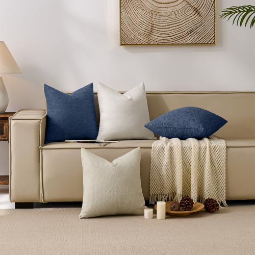 Natural Linen Look Throw Pillow Covers 18x18 inch Set of 2, Textured Woven Decorative Pillow Covers, Neutral Farmhouse Cushion Covers for Couch Sofa Living Room Bedroom Cloud Blue - color: Cloud Blue, size: 18" x 18" (Pack of 2)