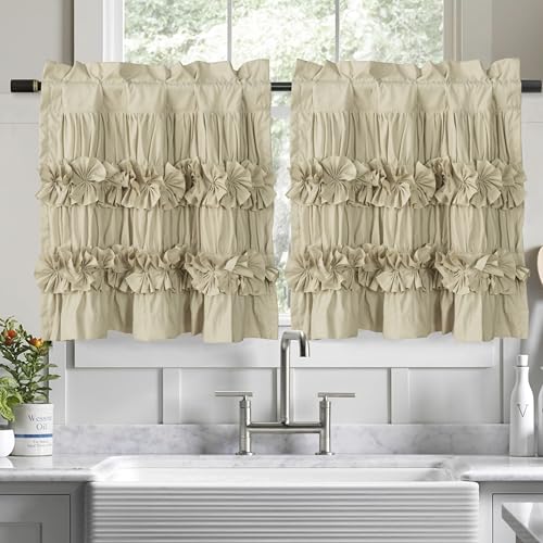 HIG 2 Pack Camel Handcrafted Window Treatment Tiers Curtains, 30"x24" - color: Camel, size: 30"W x 24"L (Pack of 2)