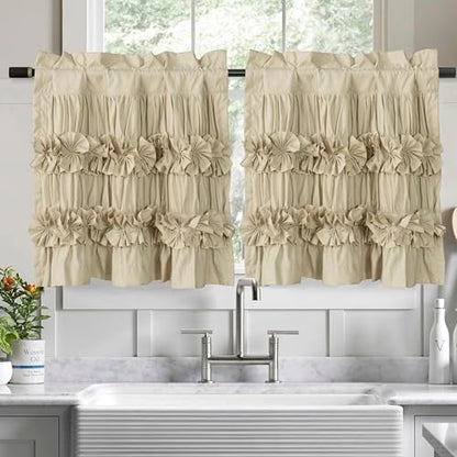 HIG 2 Pack Camel Handcrafted Window Treatment Tiers Curtains, 30"x24" - color: Camel, size: 30"W x 24"L (Pack of 2)