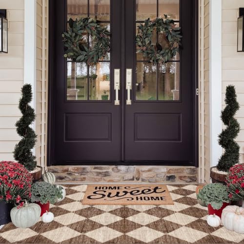 4x6 Covered Outdoor Patio Rug - Brown Beige Checkered Entry Rug - color: Diamond - Brown Beige, size: 4' x 6' (Rectangular)