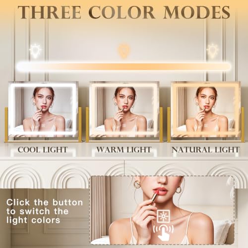 CraftCraze Makeup Mirror with Lights Vanity Mirror Dimmable|16"x12"Gold - color: Gold, size: 16"L x 12"W
