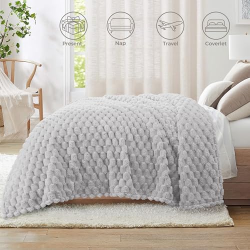 Whale Flotilla Soft Fleece Queen Size Bed Blanket 3D Jacquard, Light Grey - color: Light Grey, size: Queen(90x90 Inch)