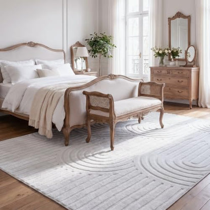 High-Low Pile Washable 8x10 Area Rug, Cream Neutral Arch Textured Soft Large Rug, Non-Slip Stain Resistant Rug for Living Room Bedroom Dining Room, Under Table Rug - color: High-low Pile Curved Off-white Rug, size: 8' x 10' (Rectangular)