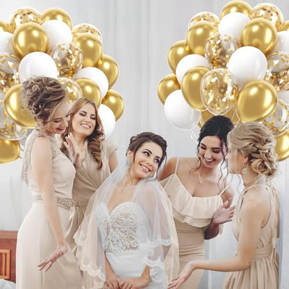 60pcs Gold and White Balloons 12inch with Metallic Gold Confetti Balloons - color: White Gold