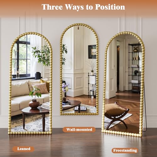 Antique Gold Full Length Mirror 71x28 Inch, Beaded Standing Mirror - color: Antique Gold